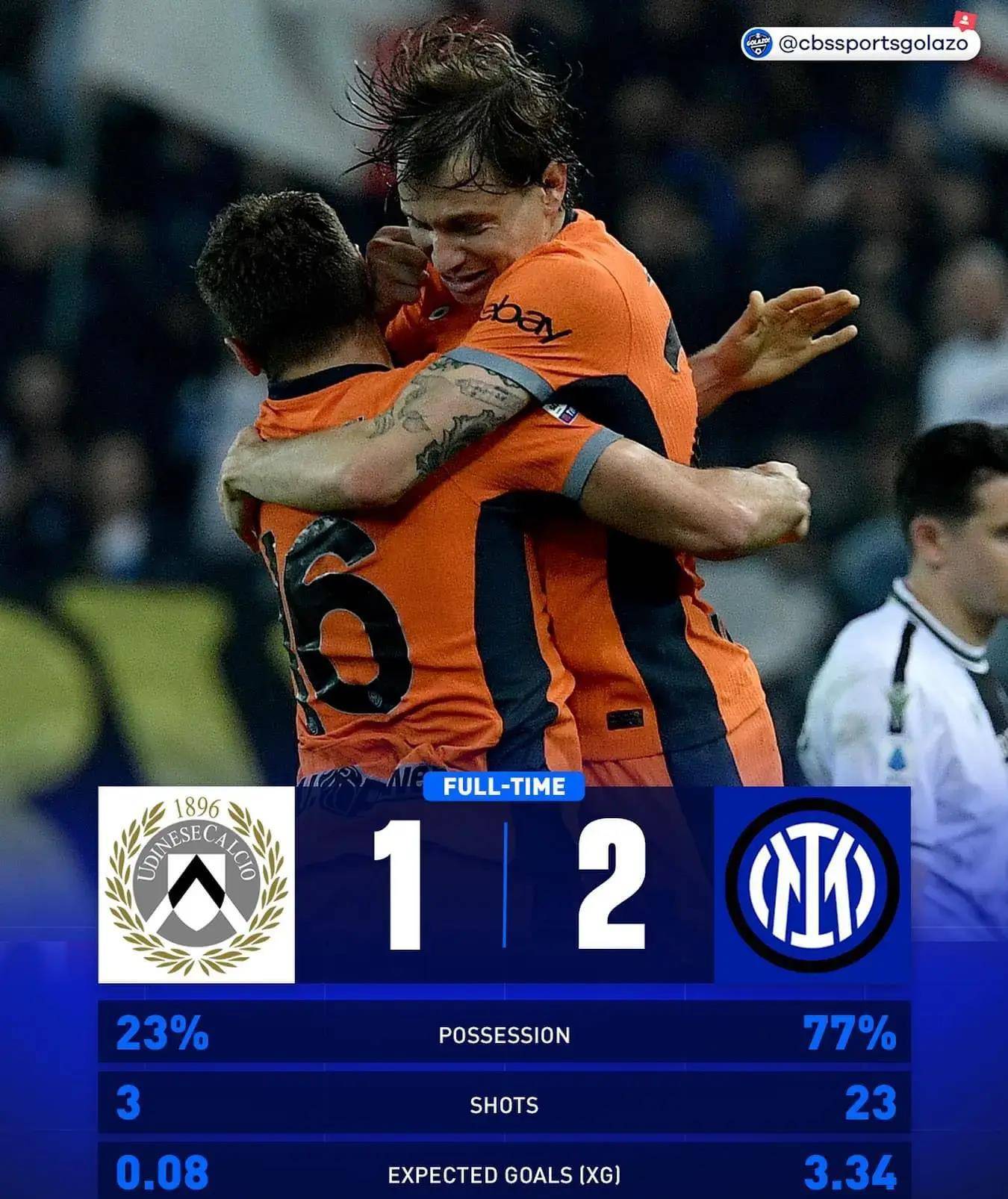 乌迪内斯客场告捷，取得关键三分